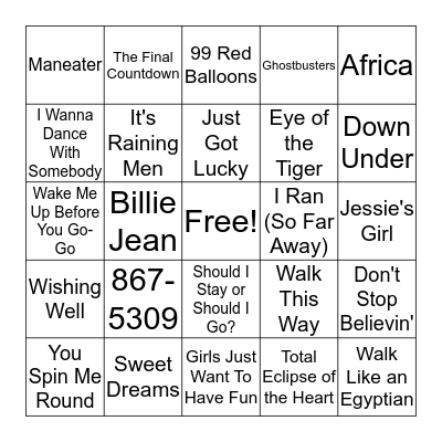 80s Music Bingo Card