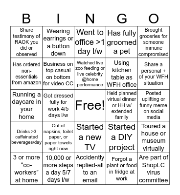 Shop LC Bingo Card
