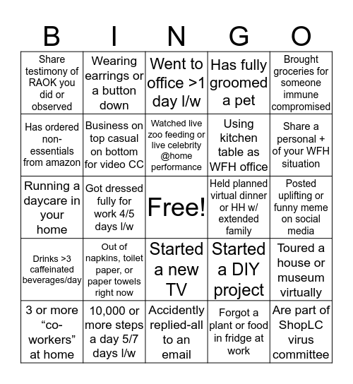 Shop LC Bingo Card