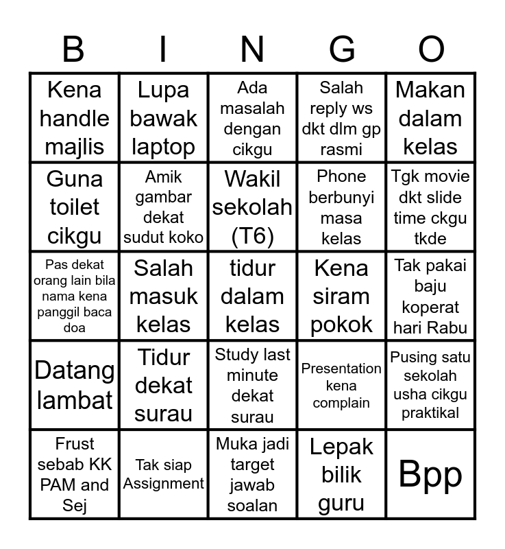 Form 6 SAAS Bingo Card