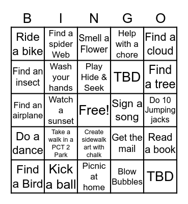 At Home Bingo with Precinct 2 Parks & Rec Dept. Bingo Card