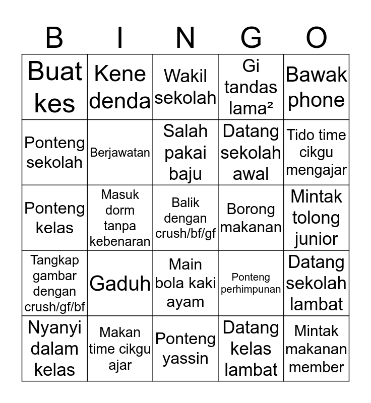 Untitled Bingo Card