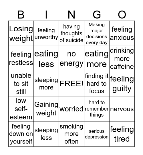 Depression  Bingo Card