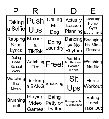 Coach McGinnes Remote Learning Bingo Card