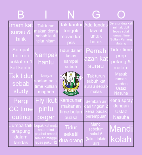 Stam Kulliah 2018 Bingo Card