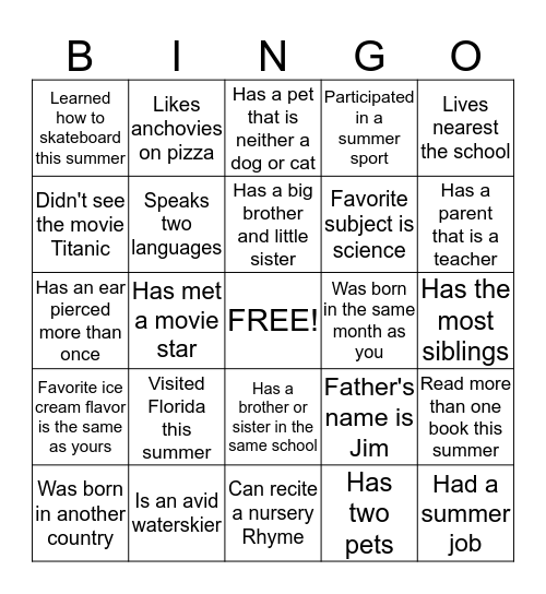 Untitled Bingo Card