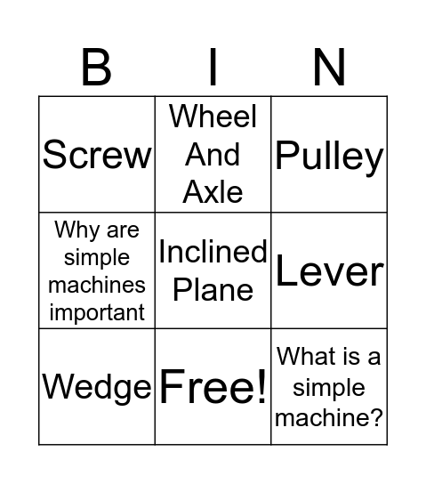 Simple Machines Bingo Card