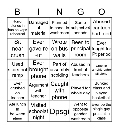 Dpsgi Bingo Card