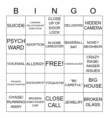 LIFETIME MOVIE BINGO Card