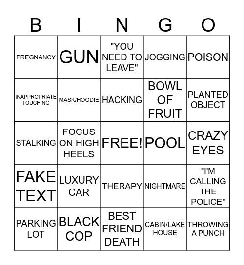 LIFETIME MOVIE BINGO Card