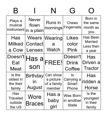 Getting to know you Bingo Card