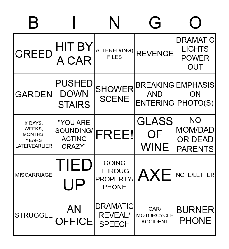 LIFETIME MOVIE BINGO Card