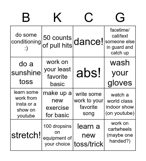 BKCG Bingo! Bingo Card