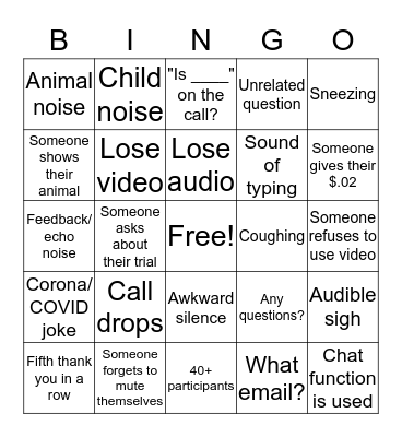 Conference Call Bingo Card