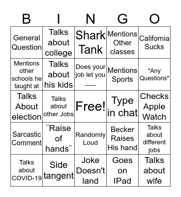 Mr Becker Bingo 2 Bingo Card