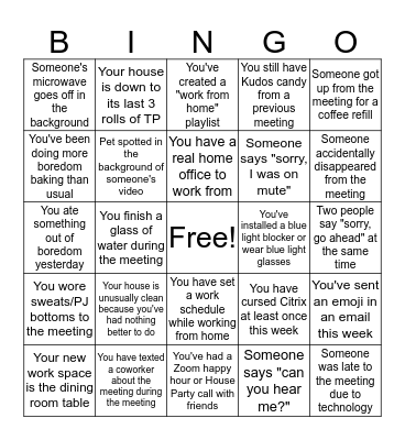 Socially Distant Bingo Card