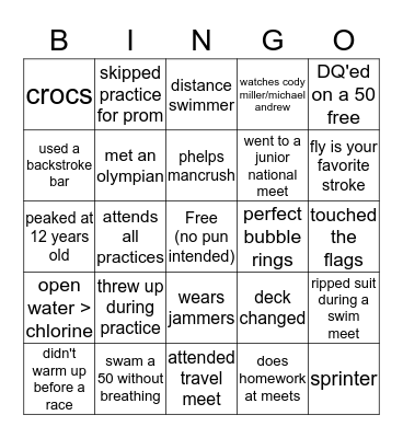 swim bingo Card