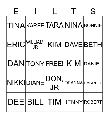 EILTS FAMILY Bingo Card