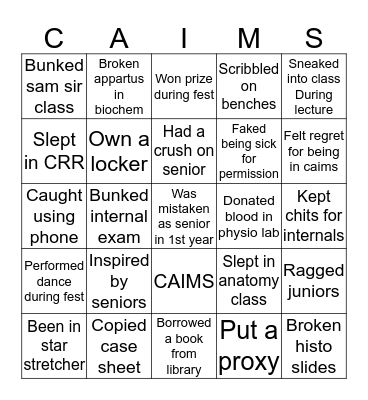 CAIMS bingo template Bingo Card