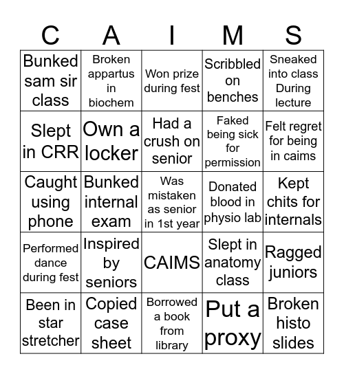 CAIMS bingo template Bingo Card