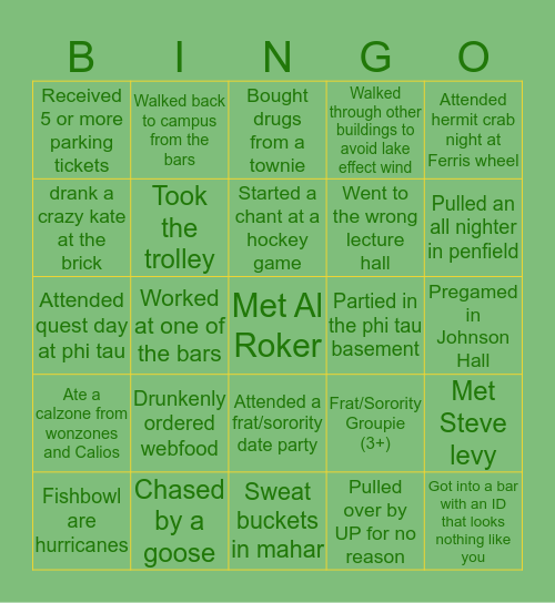 OSWEGO Bingo Card