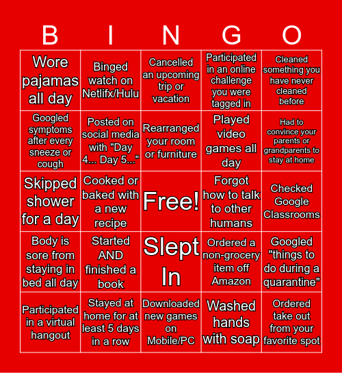 Quarantine Bingo! Bingo Card