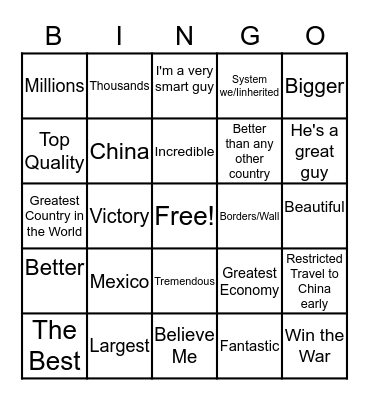 Trump Speak Bingo Card