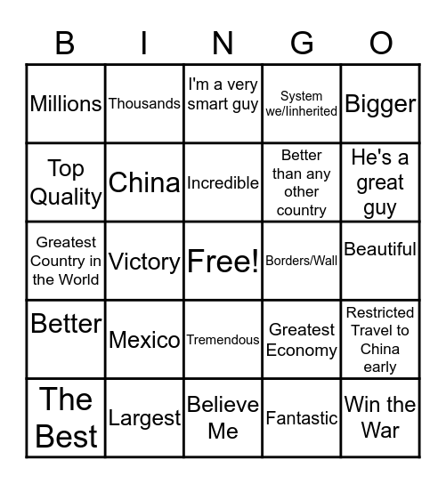 Trump Speak Bingo Card