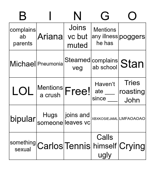 Sai Bingo Card