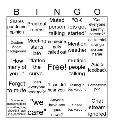 Covid-19 Zoom Bingo Card