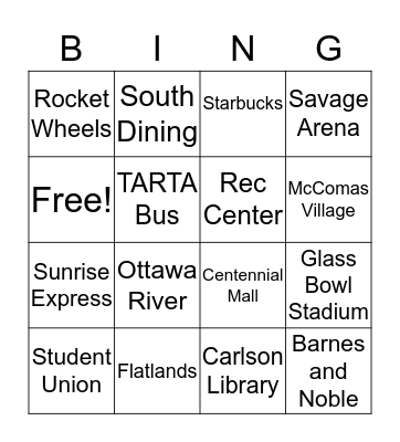 University of Toledo Leisure Resource Bingo Card
