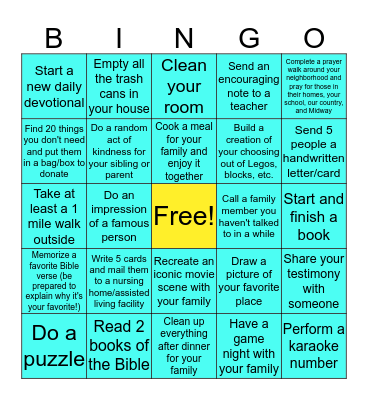 Quarantine Challenge Week 2 Bingo Card