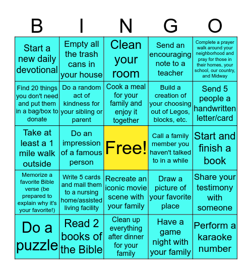 Quarantine Challenge Week 2 Bingo Card