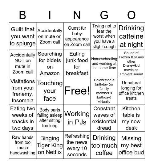 Pandemic 2020 Bingo Card