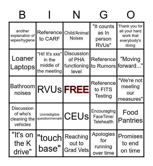 Conference Call Bingo Card