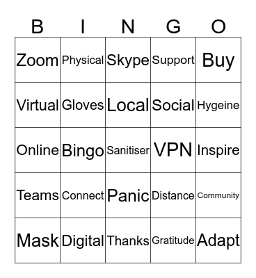 Covid 19 Remote Bingo Card