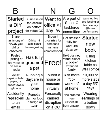 Shop LC - Associate Senate Bingo Card