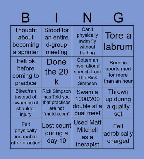 Distance Bingo Card