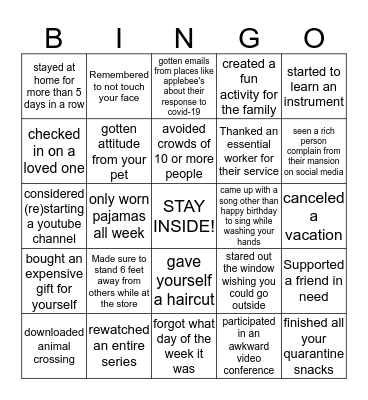 Social Distancing Bingo! Bingo Card
