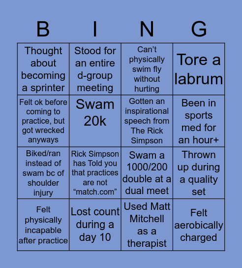 Distance Bingo Card