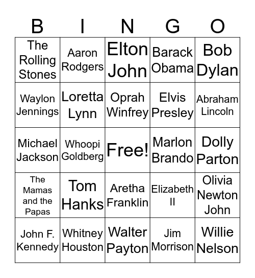 Famous People Bingo Card