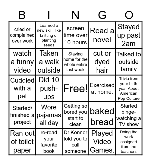 WY Social Distance Bingo Card