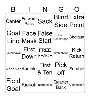 Football Ready, Set, Hike Bingo Card