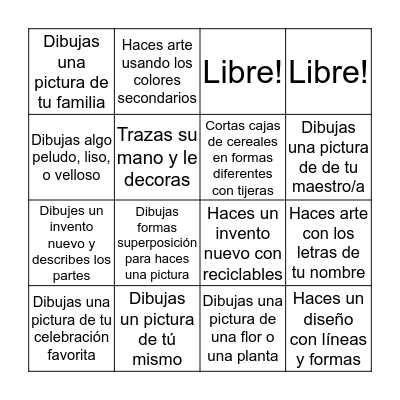 Bingo de Arte para el Segundo y Tercer Grados Bingo Card