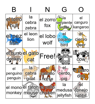 Colmbia Espanol Bingo Card