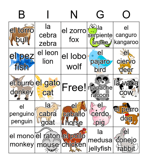 Colmbia Espanol Bingo Card