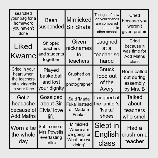 Aves Bingo Card