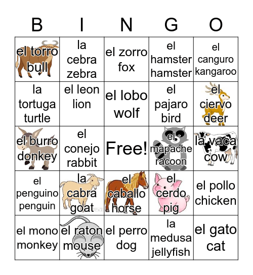 Colmbia Espanol Bingo Card