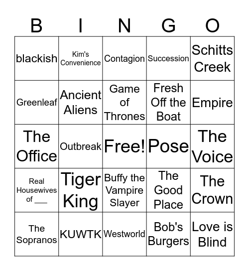 COVID TV BINGO Card