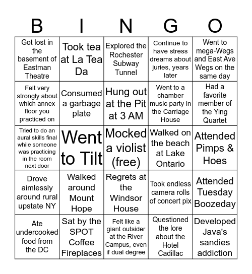 Eastman Bingo (Millenial version) Bingo Card